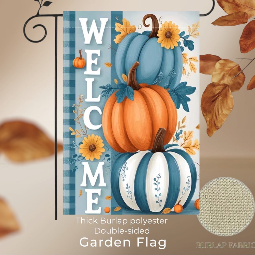 Garden Flag, 12”x18”, Autumn Pumpkins, Burlap Polyester Double-sided